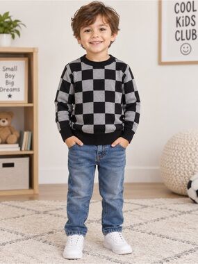 Cat & Jack Black and Gray Checkerboard Sweater